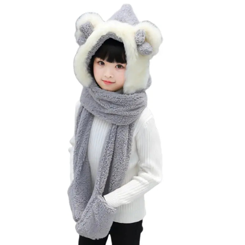 KLV Kids 3 in 1 Warm Plush Winter Hat Cute