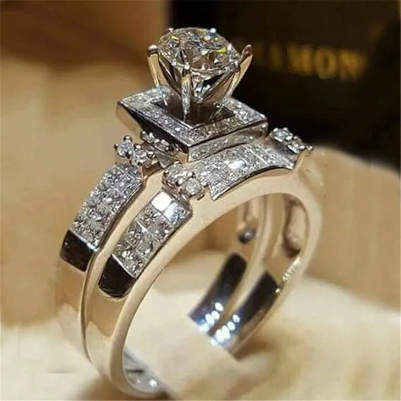 Trendy Crystal Ring Set Wedding Rings Women