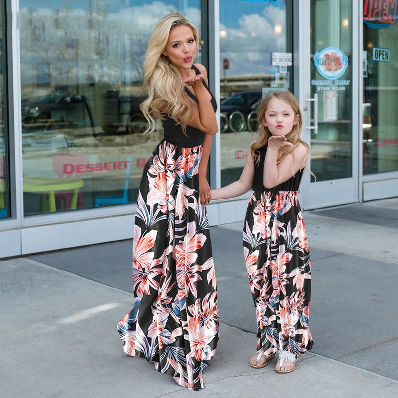 Sleeveless Mom and Daughter Dress Family Matching
