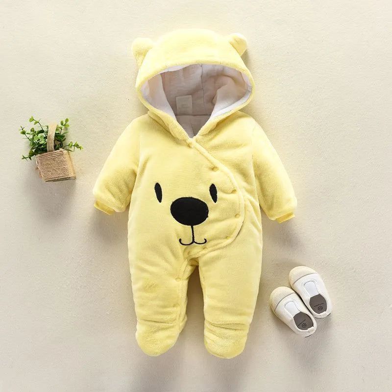 New Baby Cartoon Romper Baby Winter Clothes Hooded Infant