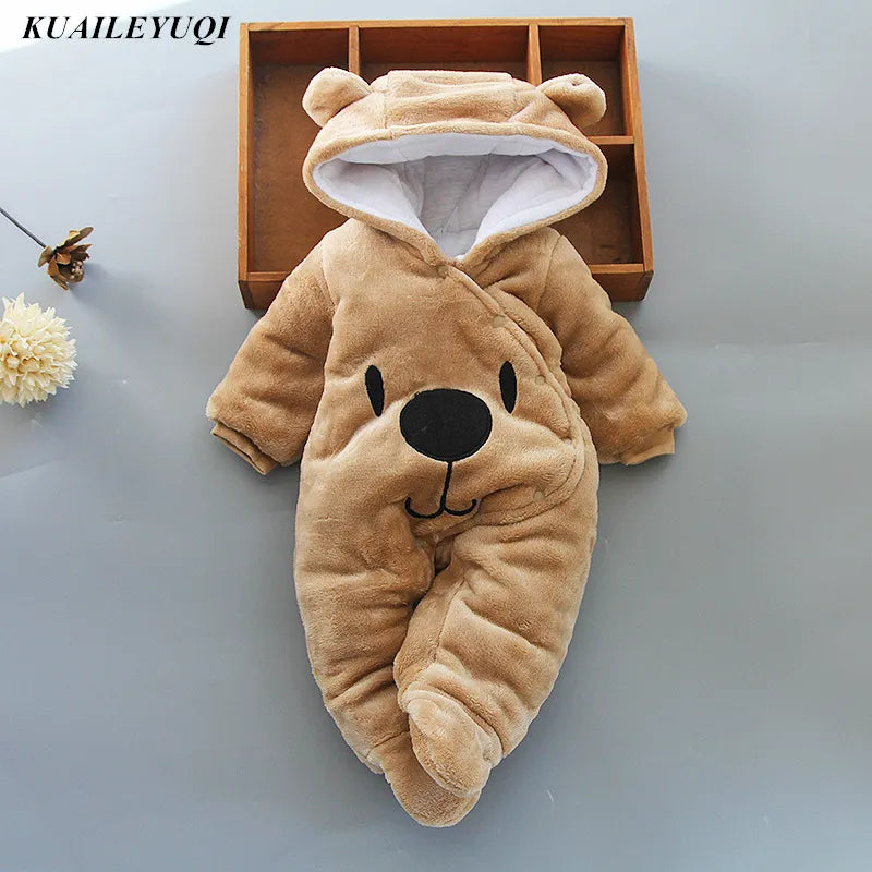 New Baby Cartoon Romper Baby Winter Clothes Hooded Infant