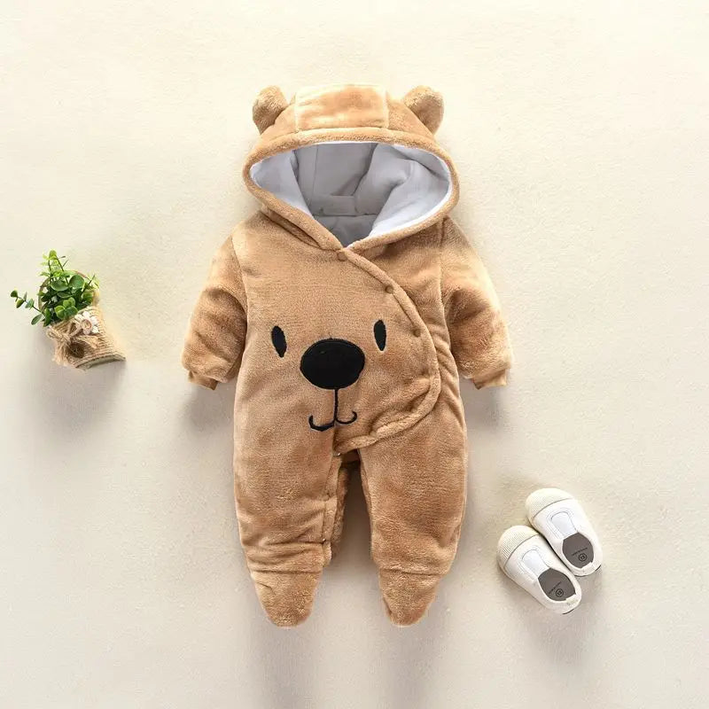 New Baby Cartoon Romper Baby Winter Clothes Hooded Infant