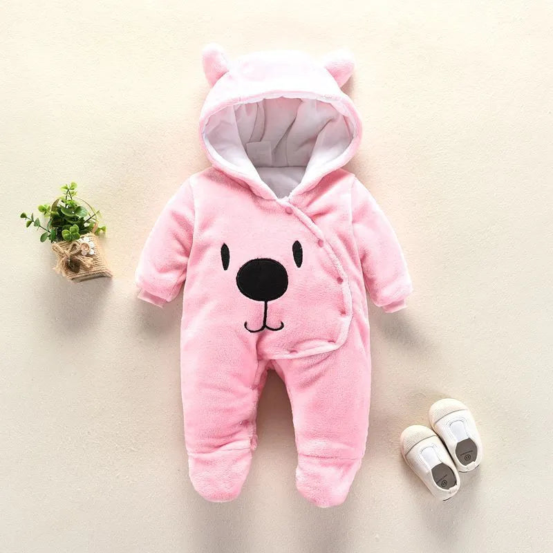 New Baby Cartoon Romper Baby Winter Clothes Hooded Infant