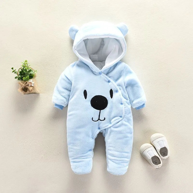 New Baby Cartoon Romper Baby Winter Clothes Hooded Infant