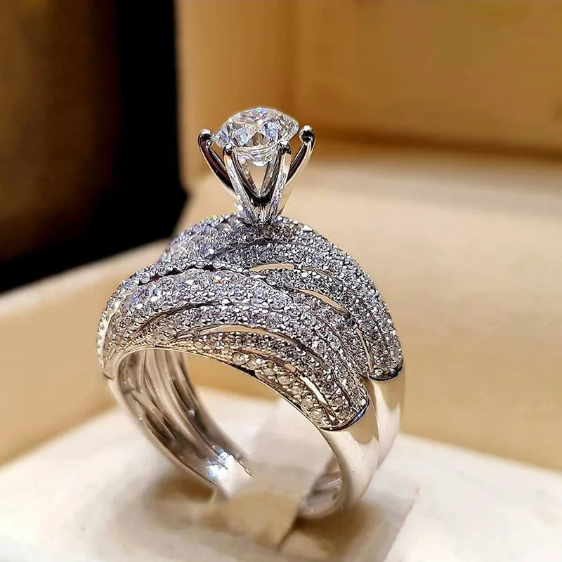 Trendy Crystal Ring Set Wedding Rings Women