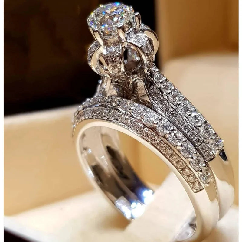Trendy Crystal Ring Set Wedding Rings Women