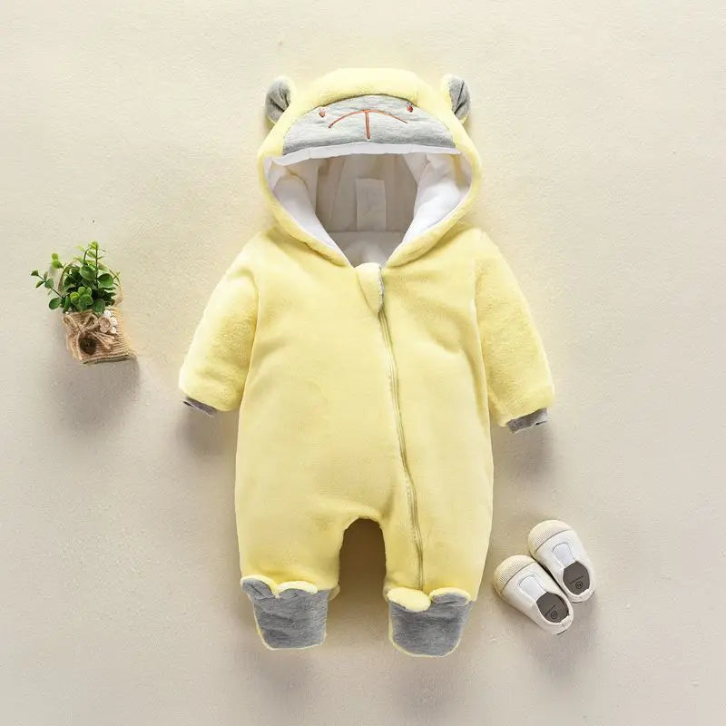New Baby Cartoon Romper Baby Winter Clothes Hooded Infant