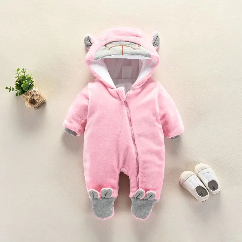 New Baby Cartoon Romper Baby Winter Clothes Hooded Infant