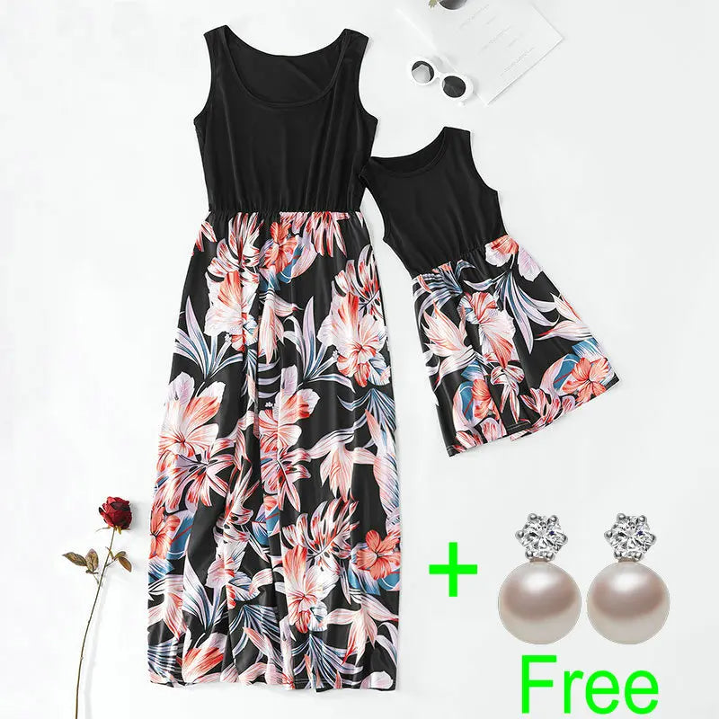 Sleeveless Mom and Daughter Dress Family Matching