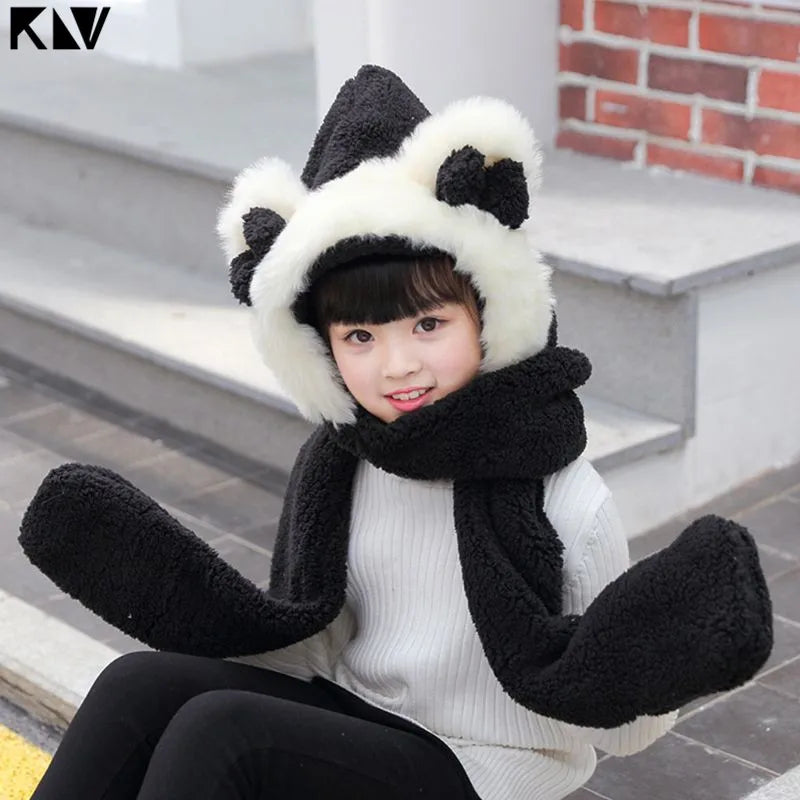 KLV Kids 3 in 1 Warm Plush Winter Hat Cute