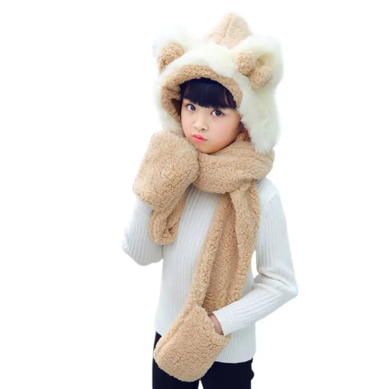 KLV Kids 3 in 1 Warm Plush Winter Hat Cute