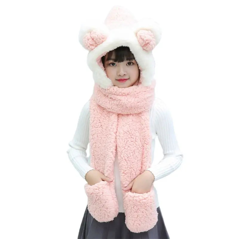 KLV Kids 3 in 1 Warm Plush Winter Hat Cute