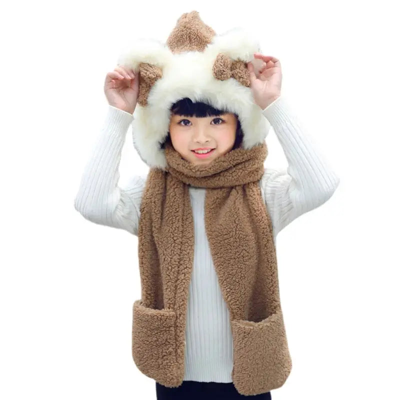 KLV Kids 3 in 1 Warm Plush Winter Hat Cute