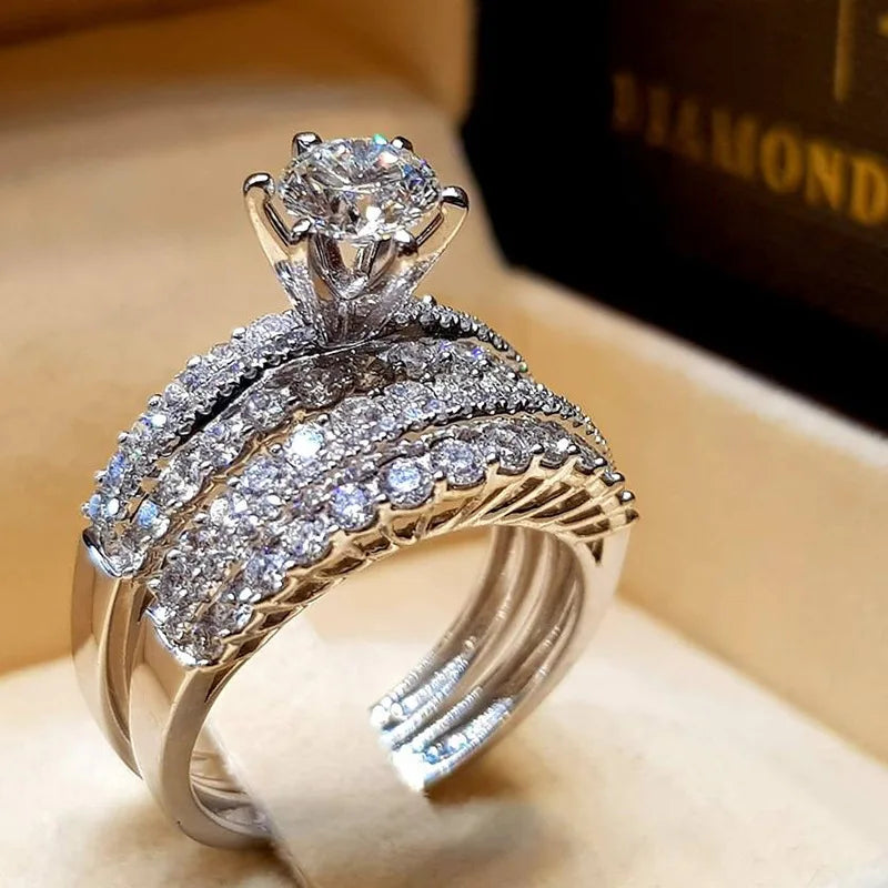 Trendy Crystal Ring Set Wedding Rings Women