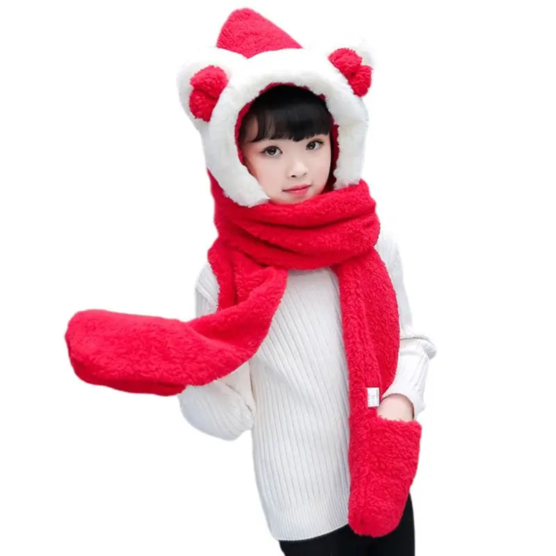 KLV Kids 3 in 1 Warm Plush Winter Hat Cute