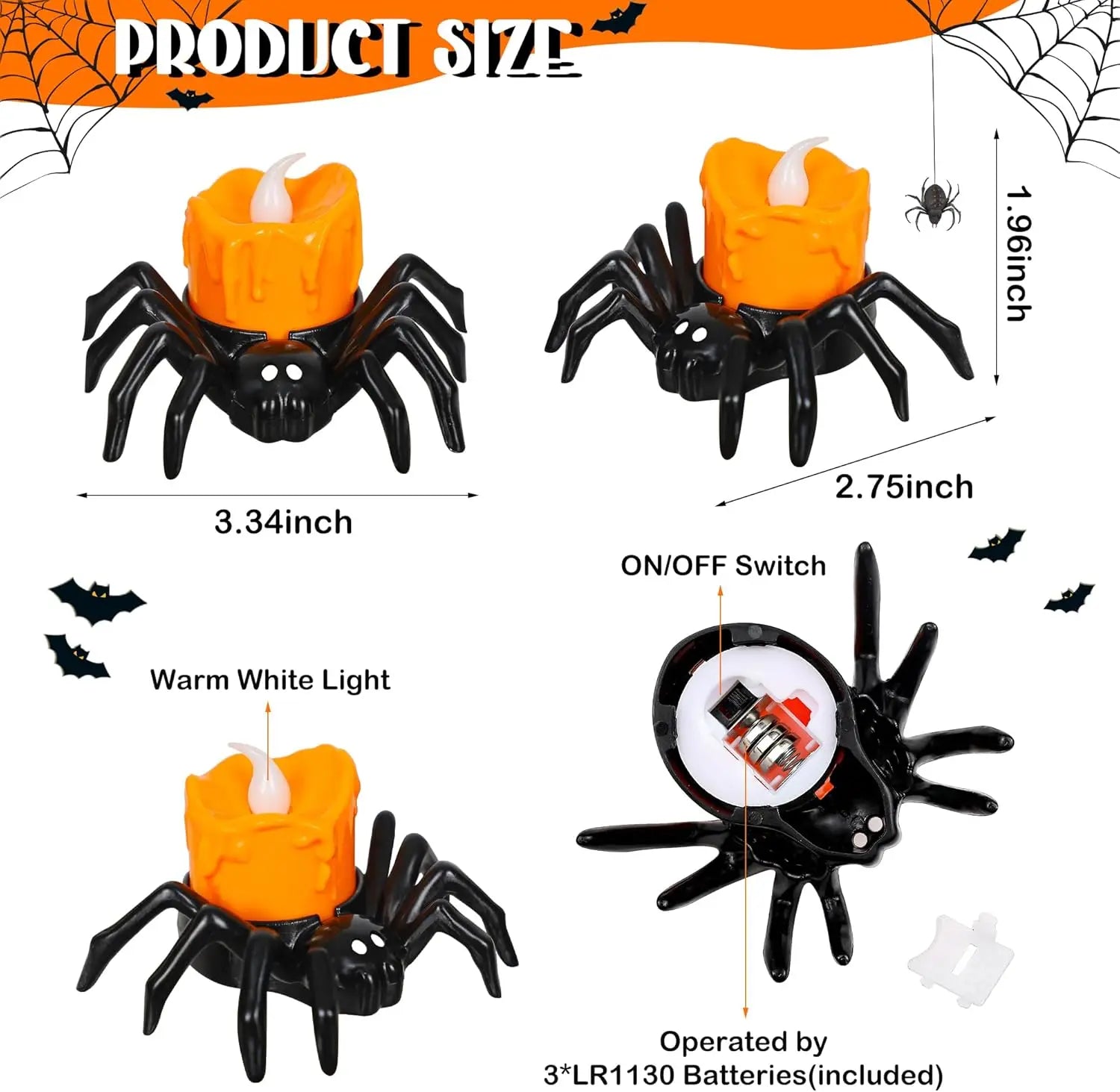 Halloween Spider Candle Lights Orange Flameless Candle Lights LED Lights