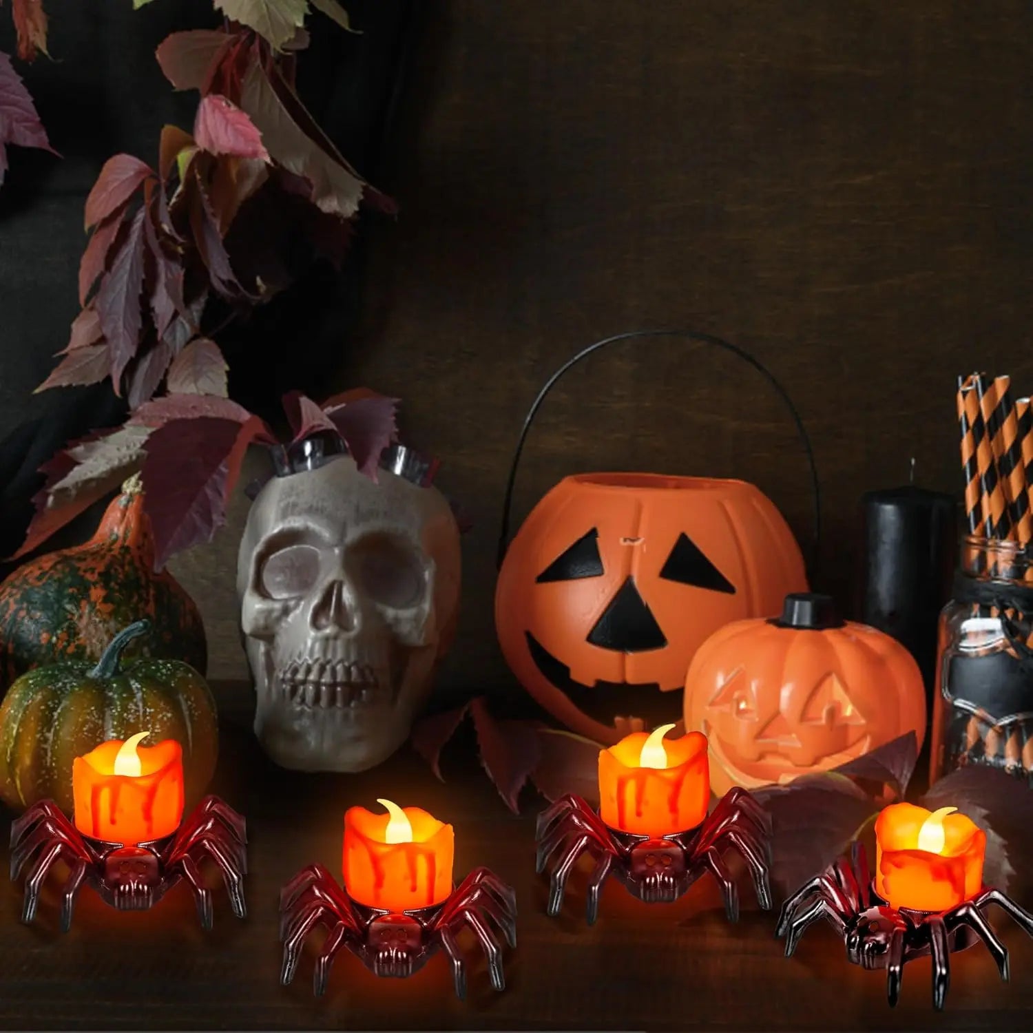Halloween Spider Candle Lights Orange Flameless Candle Lights LED Lights