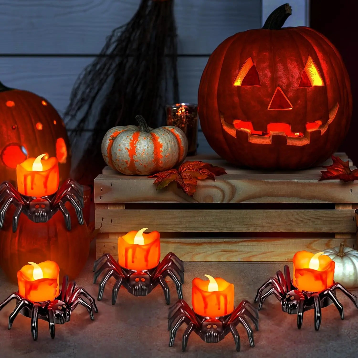 Halloween Spider Candle Lights Orange Flameless Candle Lights LED Lights
