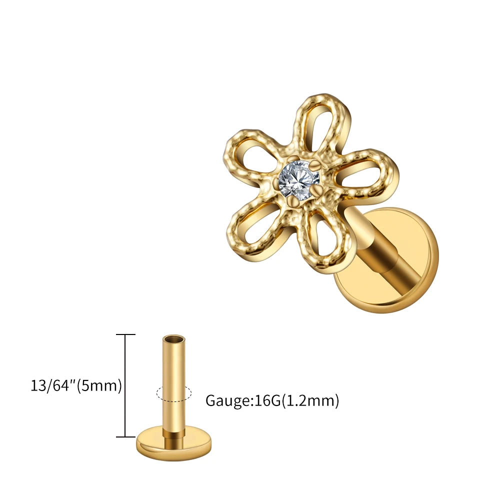 Right Grand ASTM F136 Titanium 16G Flower Cartilage Stud