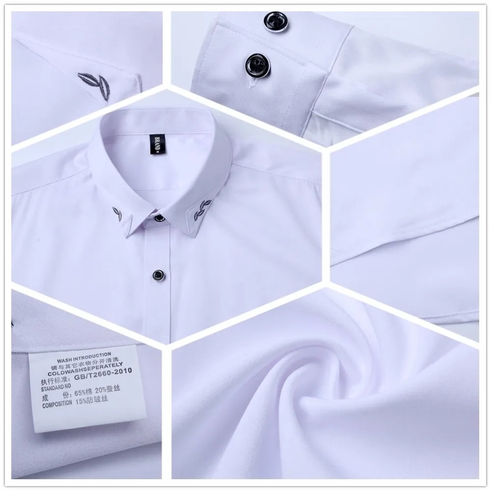 Brand Silky Formal Shirt Men Classic Business Long Sleeve Solid Color