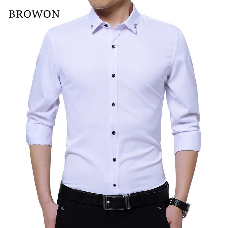 Brand Silky Formal Shirt Men Classic Business Long Sleeve Solid Color