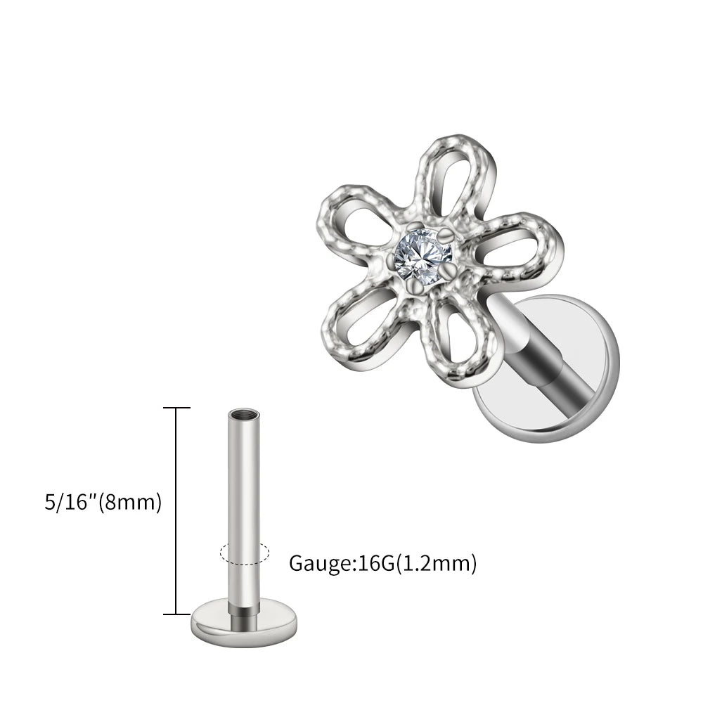 Right Grand ASTM F136 Titanium 16G Flower Cartilage Stud